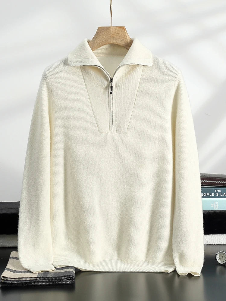 100% CASHMERE HALF ZIP SWEATER