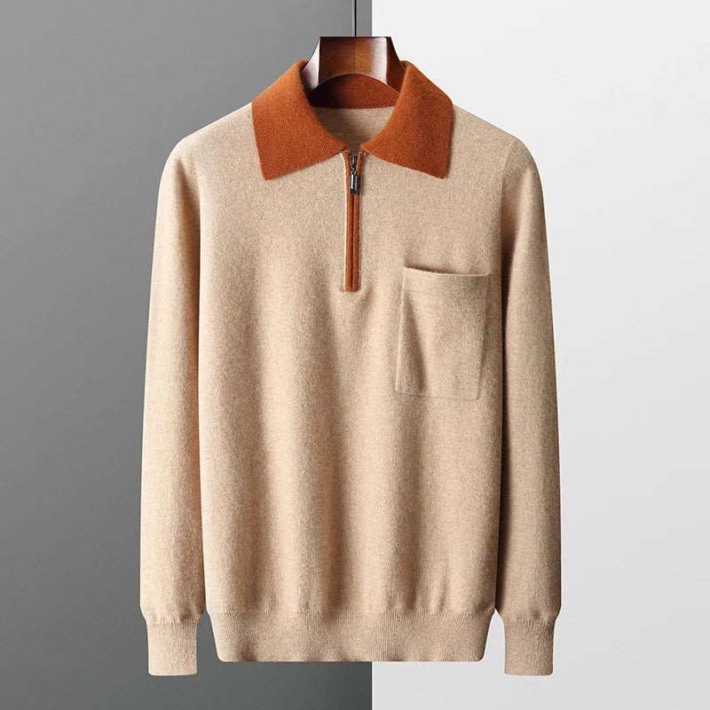 100% CASHMERE POLO ZIP UP