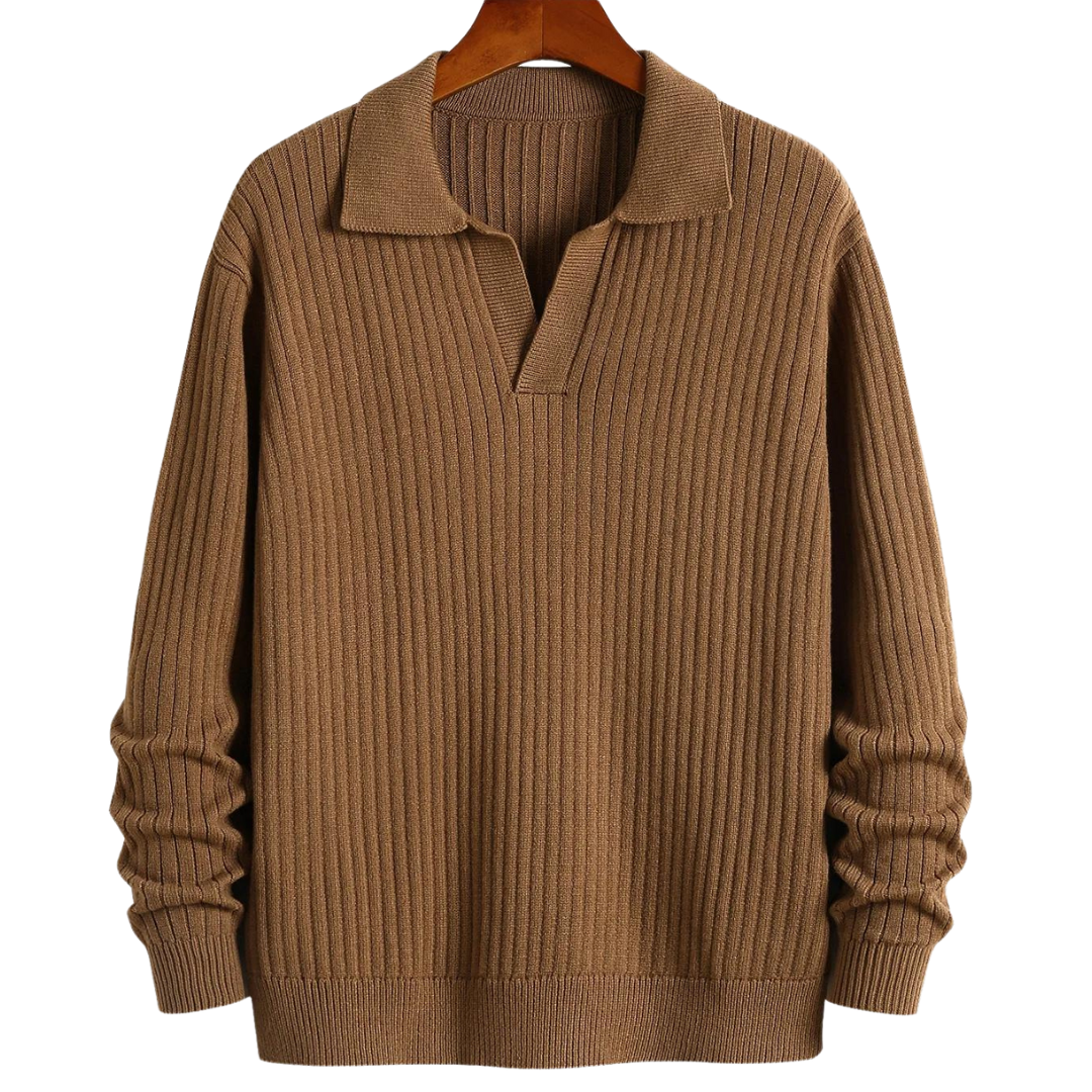 V-Neck Polo Sweater Ribbed